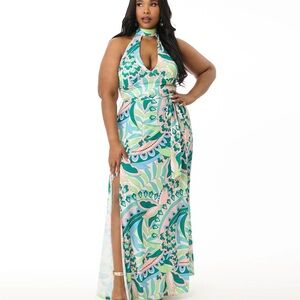 Elegant Blue and Green Maxi Dress
